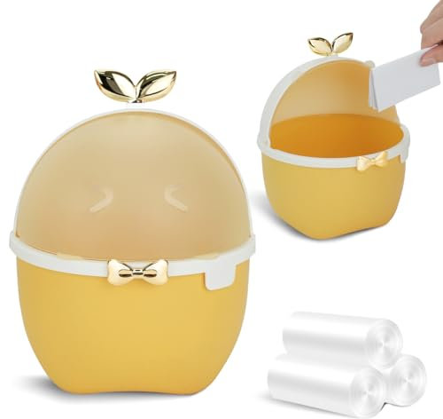 Mini Poubelle de Bureau avec Couvercle, Mignon Poubelle de Table et 3 Rouleaux de Sacs Poubelles (Kaki)