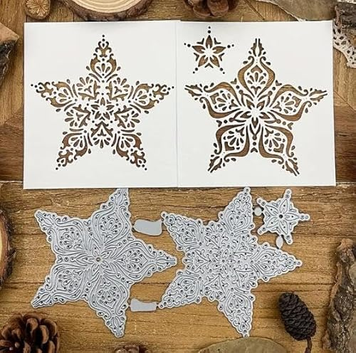 Christmas Star Lace Metal Die Cuts,Merry Christmas Snowflake Cutting Dies Cut Stencils DIY Scrapbooking Decorative Embossing Paper Scrapbooking Card Making