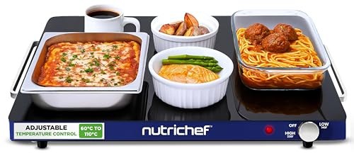 Nutrichef bandeja electrica, Hot plate, De servicio con superficie de vidrio, Tempreatura ajustable, Ahorro de espacio, Ideal para buffets, Fiestas y mas