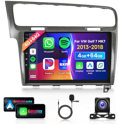 4G 64G podofo 10 tum Bluetooth-bilradio för VW Golf 7 MK7 2013-2018 Carplay Android Auto trådlös, Wifi GPS Navi HIFI/RDS/FM DSP, 1280 x 720, Android 13 Radio 2 din med AHD backkamera
