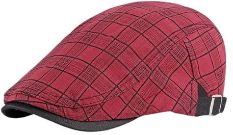 Rayson Casquette Beret Gavroche Homme Tissu Écossais Style Reglable Casquette Souples Unisexe Chapeau Plate Été Vintage,Rouge
