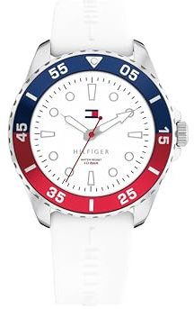 Tommy Hilfiger Montre à Mouvement à Quartz Trois Aiguilles pour la Jeunesse avec Bracelet en Silicone Blanc - 1720050