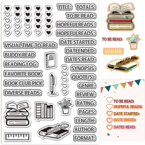 CRASPIRE Läsdagbok tydliga frimärken som ska läsas favoritbok titel författare hjärta återanvändbar tätning genomskinliga silikonstämplar för korttillverkning gör-det-själv scrapbooking journal