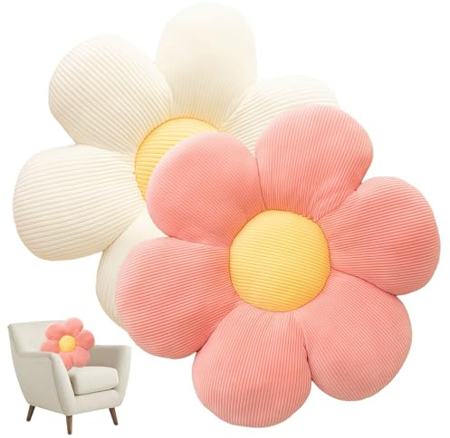BAIFULAI 2 x blomkuddar: 40 cm blomkudde, blomstergolv, tatami, mjuk blomstergolvkudde, bekväm, kudde för vardagsrum, sovrum, soffa (vit och rosa)