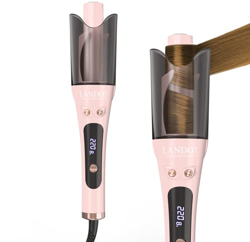 LANDOT Brise-Boucles Automatique Rotatif 25mm - Pour Cheveux Longs, 8 Températures, Boîtier Anti-Brûlure, Facile à Utiliser pour Débutants