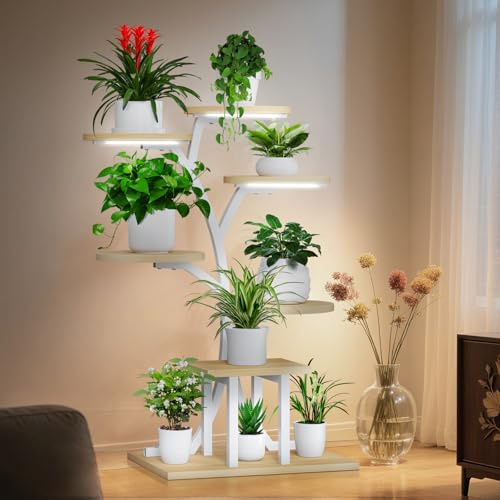 Support Plantes Interieur avec Lampes de Croissance,7 Niveaux Porte Plante Interieur,110cm Etagere Plantes Interieur le Balcon du Jardin, Salon, Bureau, Noir