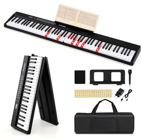 DREAMADE Keyboard Piano 88 Tasten, E Piano faltbares Klavier, mit 1000 Sounds, 1000 Rhythmen, 150 Demo-Songs & MIDI, tragbares Digitalpiano mit Mikrofon & Pedal für Anfänger