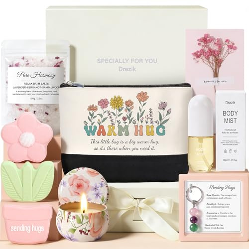 Drazik® Sending Hugs Gifts for Women, Hug in a Box Pamper Gift for Her, Thinking of You Self Care Spa Bath Set, Get Well Soon Hamper, Feel Better Present for Friend, Sister, Mum or Coworker