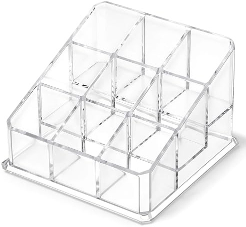 DOPENSPI Lippenstift Aufbewahrungsbox mit 9 Fächern, Transparente Make Up Organizer Nagellack Organizer zur Aufbewahrung von Lipgloss, Nagellack und Schmuck Verwendet Werden