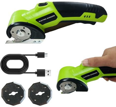 JFX Electric Scissors, Cardboard Cutter, High-Efficiency Brushless Motor, 4V Upgrade Motor Electric Box Cutter with 2 Blades, Safety Lock & LED Light for Cutting Cardboard, Plastic, Leather, Cotton