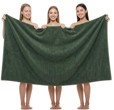 REDKISS 1-Pack Jumbo Bath Sheet - 100 x 200cm Microfibre Oversized Bath Towel for Bathroom, Extra Large & Lightweight, Quick-Dry, Super Soft & Absorbent, Perfect to Wrap Yourself in, Olive Green