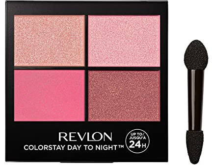 Revlon ColorStay 24 Hour Eyeshadow Quad with Dual-Ended Applicator Brush, Longwear, Intense Color Smooth Eye Makeup for Day & Night, Matte & Shimmer Finish, Pretty (565) Unisex