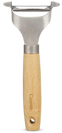 Culinare Naturals Serrated Y Peeler, Sharp Soft Skin Peeler for Fruit/Tomatoes/Vegetables, Sustainable Bamboo/Stainless Steel, 17.5cm, Manual Peeling Tool/Kitchen Utensil, Not Dishwasher Safe