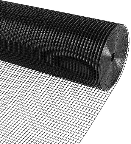 KANERS Black Vinyl Coated Wire Mesh PVC Hardware Cloth 1/2 in 24”x100’ 19 Gauge, Welded Wire Fencing Chicken Wire Mesh Roll Cage Wire Netting
