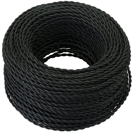 GreenSun Textilkabel 2 adrig Schwarz -Textilkabel Lampenkabel 20M 2x0,75mm²