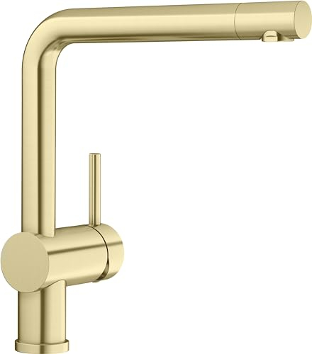 BLANCO LINUS | Küchenarmatur in satin gold | Hochdruck | Rückflussverhinderer | Keramik Kartusche | Gesicherte Wasserqualität & wassersparend