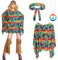 Bseical Hippie Kostüm Damen Set, Karneval Kostüm Damen Hippie, Disco Outfit 70er Jahre Hippie Accessoires Kleidung Poncho, Stirnband, Halskette Friedenszeichen Party Fasching Zubehörset