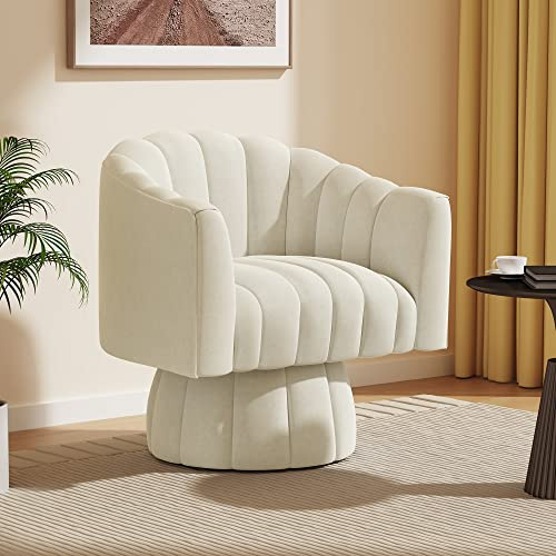 VANTEN Mid Century 360 Degree Swivel Cuddle Barrel Accent Sofa Chairs, Round Armchairs with Wide Upholstered, Fluffy Velvet Fabric Chair for Living Room, Bedroom, Office, Waiting Rooms, (Beige)