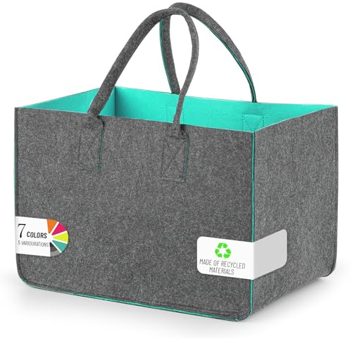 Sinand 30L Einkaufskorb, Einkaufstasche mit Henkel, Robust/Gut Verarbeitet/Faltbar Die Filztasche Storage für Outdoor Trips, Picknick, Einkaufen Außen (Grau - Himmelblau)