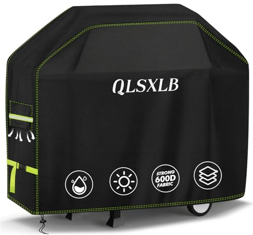 QLSXLB Funda Barbacoa Exterior Impermeable, 420D Oxford Cubierta BBQ de Parrilla 147x61x122cm, Fundas Protectora para Barbacoa Anti-Viento/Anti-Polvo/Anti-Humedad/Anti UV, Resistente al Desgarro Negro