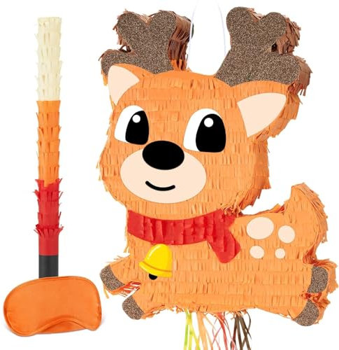 WERNNSAI Christmas Pinata - Pull String Christmas Pinata with Blindfold Bat Cute Reindeer Christmas Pinata for Christmas Party Games Xmas Party Decorations Indoor Christmas Pinata Gifts for Kids