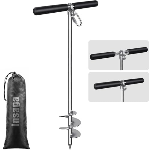 Insaga Anclaje de arena de 36 pulgadas para barco, ancla de arena de acero inoxidable 304 con barra transversal, anclaje de barco atornillado para kayak, moto acuática, pontón, agua poco profunda