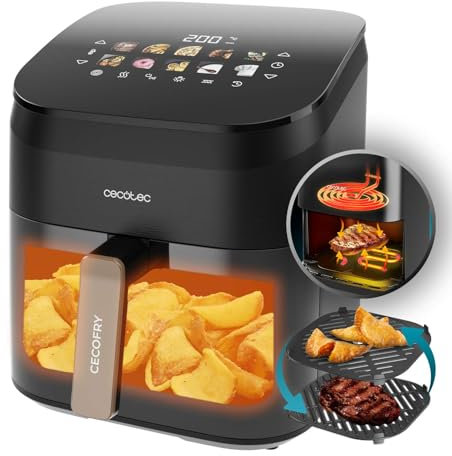 Cecotec Freidora de Aire sin Aceite 6,5L Plancha Grill Doble Resistencia Ahumador Integrado Air Fryer Cecofry&Grill Smokin' 6500. 2200W, Temperatura Regulable 40-200°C, 10 Menús