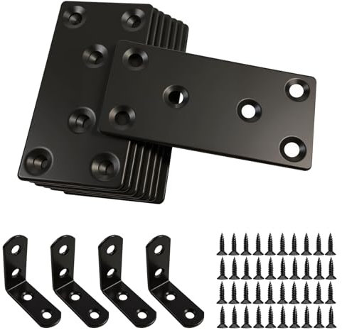 8 Pezzi Piastre Metalliche Per Collegamento Travi, 4Pezzi Squadrette Piane Angolari, Connettori Piatti In Acciaio Inox con 60 Viti, Piastre Forate Per Giunzioni In Legno In Acciaio Inox per Mobili DIY