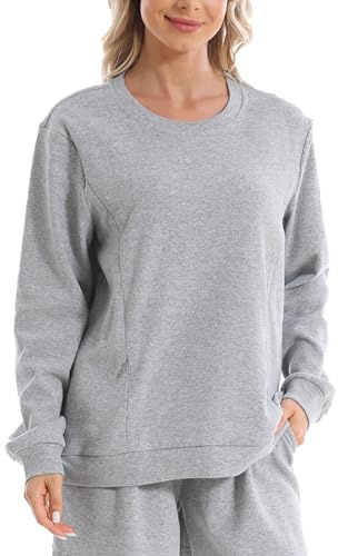 FEOYA Felpa da Gravidanza a Maniche Lunghe, Girocollo, Maglietta per Allattamento, Cerniera Laterale, Apertura a Zip, Ampia, Casual, Morbida, Top per Gravidanza, Abbigliamento per Autunno e Inverno