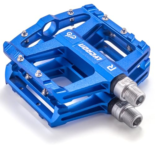 LYCAON Pedali per Bicicletta, Pedale per Bici Antiscivolo in Lega di alluminio CNC, CR-MO & 3 Pedali Cuscinetti per BMX MTB 9/16 Pollici (Blu)