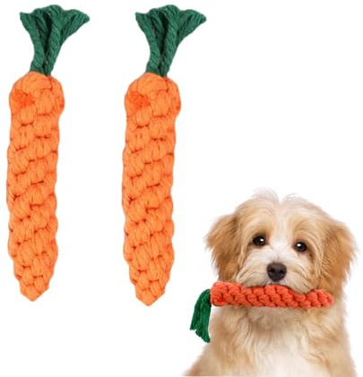 Weenwill Jouets à Mâcher pour Chien Carotte,2 PCS Jouet pour Chien en Corde Tressée,Jouets à Mâcher en Corde Tressée en Coton Durable pour Chiots de Petite et Moyenne Taille