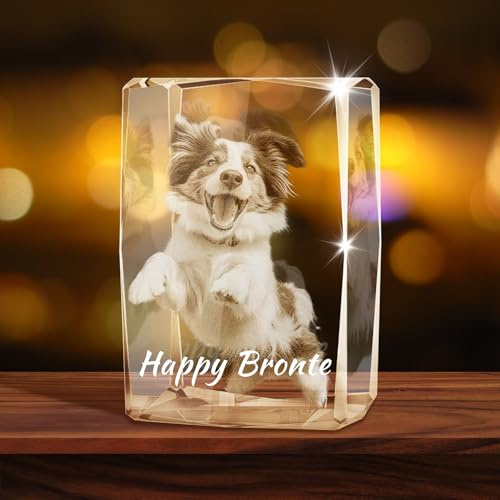 XSTZR Custom 3D Crystal Photo – Personalized Gift with Your Picture, 3D Laser Engraved Inside Crystal for Dog Memorial, Mother's Day, Couple, or Pet Owners (Corrugated Cuboid)