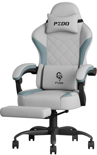 Meesus Computer Chair, Ergonomic Gaming Chair for Adults, Gaming Chairs with Footrest and Lumbar Support, Technical Fabric Office Chair, 350LBS, Teens, Gift, Light Grey