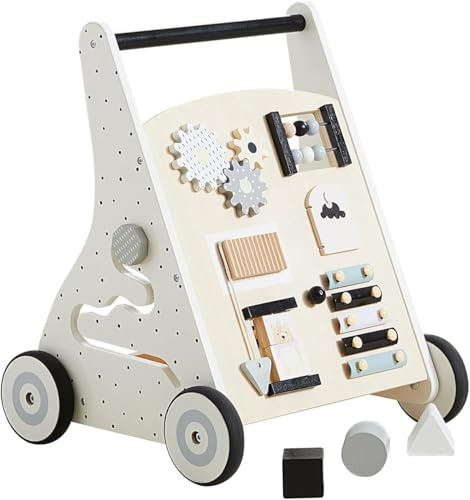 Asweets Trotteur en Bois Pour Bébé, Centre d'Activités Multiples Montessori Pour Garçons Et Filles de 12+ Mois, Jouet Éducatif à Pousser Et à Tirer (Couleur du Bois)