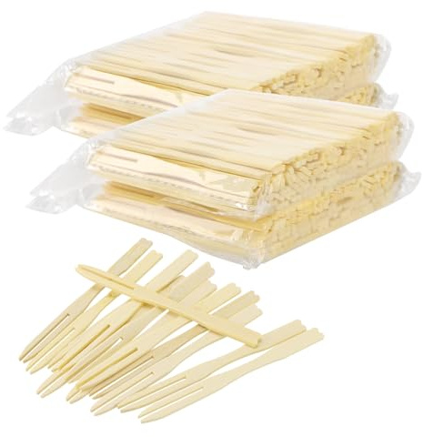 Sinjeun 1 500 stycken i 15 förpackningar 90 x 7 mm engångs bambu fruktgafflar, bambugafflar, fruktgafflar för frukt tårta dessert party catering
