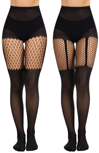 Becellen 2 Paire Résille Collant Femme, 80D Noir Collants Opaque Resille Taille Haute Bas Résille Stockings Sexy Pantyhose Ventre Plat pour Femme