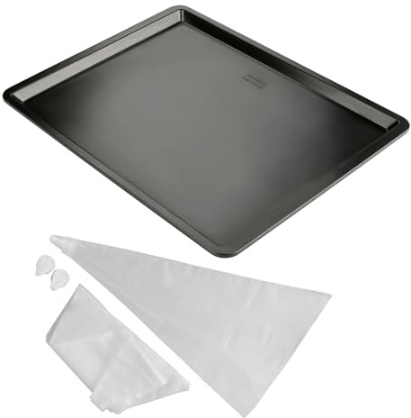 Zenker Set Forno e Decorazione Zenker con Teglia in Carbon Steel Antiaderente 42×32 cm e Sac à Poche Monouso con 3 Beccucci per Biscotti, Dolci e Preparazioni Salate