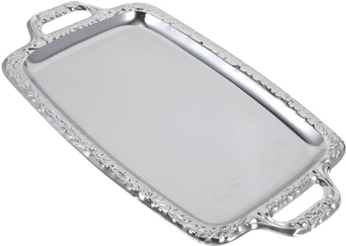 HYTROVE Vassoio Acciaio Vintage in Metallo, Argento per Casa Cucina | Stile Retro, Tavola e Servizio Alimentare, Vassoi per Servire Cibo