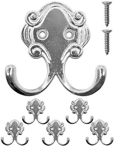 Fuxxer Antike Doppel-Haken 5er Set, Garderoben-Haken, 54 x 52 mm, Chrome Design, Silber