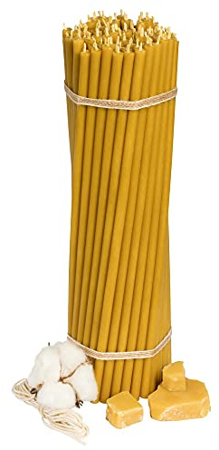 Diveevo - Candele rituali greche Athos con cera d'api, 100 pezzi, lunghezza 26,5 cm, diametro 7,15 mm, durata 120 min: naturale, antigoccia, senza fumo, candele sottili da altare, qualità n°40