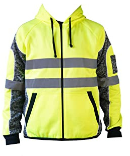Bitco BTC50 Réflective À Capuche Veste De Sécurité Gilet Manteau Vêtements De Travail Capuche Jaune Plein Air Veste En Plein Air Cycliste (XL)