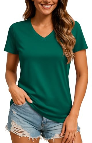 TACVASEN Women's V-Neck Rash Guard Swim Shirt UPF 50+ UV Protection Quick Dry Lightweight Summer Tops for Beach Water Sports E-Green M
