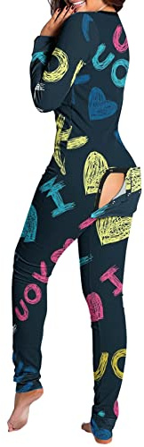 KBOPLEMQ Ropa de dormir de una pieza para mujer, monos con solapa con botones en la parte trasera, mono negro con solapa en el trasero, mono para mujer, pijama de una pieza para adultos, ropa interior