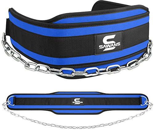 Dip Belt with 36 Inches Heavy Duty Bodybuilding Weight Lifting Dip Steel Chain for Pull Ups Exercise Gym Workout Powerlifting Training Neoprene Back Support Men Women Fitness (Blue)