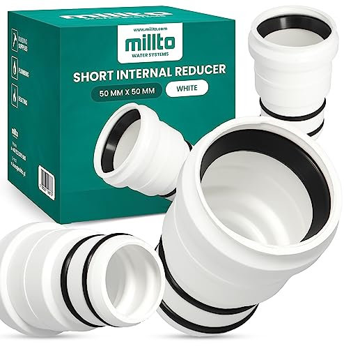 Millto™ Riduttore interno 50x50 mm, breve riduzione per tubo, manicotto di riduzione, riduzione per tubo di scarico, adattatore per condotta idrica, sistemi di scarico, raccordo per tubo in PP