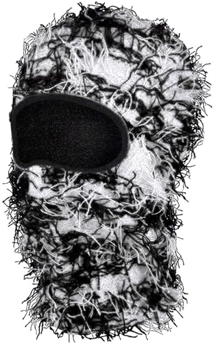 Malaxlx Noir Blanc Distressed Balaclava Cagoule Tricoté Masque de Ski Intégral Shiesty Hiver Bonnet Coupe Vent Cache-Cou pour Hommes Femmes