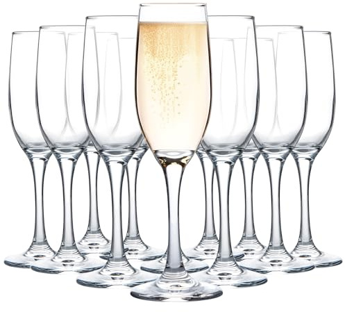 UMEIED Champagne Glasses, Set of 12 Champagne Flutes with Classic Shape, Long stem Sparkling Wine glasses for Wedding, Restaurant, Bar, Wine Toasting, Clear