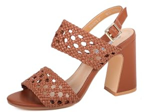 QUEEN HELENA Sandali con Tacco Largo con Cinturino Scarpe Eleganti Donna ZM9678 (Marrone, 39)