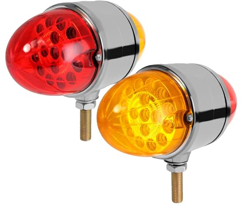 NeaLia Double Face Pedestal Fender Light, 34 LED Dual Revolution Amber Red Watermelon Lights for Semi Truck, 2PCS Turn Signal Marker Tail Light for Trailer Towing Tractor RV Brake Turning