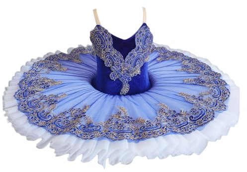 GeRRiT Bleu brodé crêpe Plateau Tutu, Tutu de Ballet Professionnel pour Enfants Adulte Fille Danse Ballerine Robe de soirée Justaucorps Costumes,Bleu,130